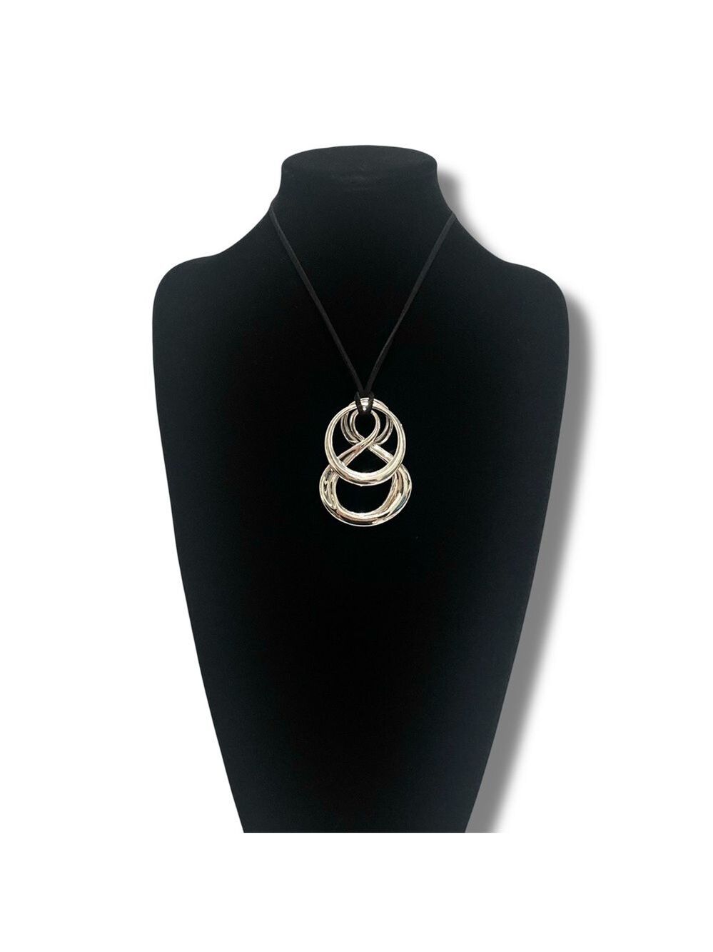 CHICO’s Triple Silver Swirl Charm Pendant Necklace | Black Adjustable Cord | NWT